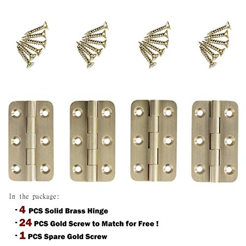 Keenkee 2 Inch Brushed Solid Brass Butt Hinges with Screws, 4 PCS