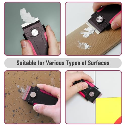 Bates- Razor Blade Scraper, Pink, Locking Razor Scraper Set with 10 Extra Stainless Steel Blades, Window Scraper, Scraper Tool, Glass Scraper, Scraper Blades, Paint Scraper Blade Scraper for Cleaning - color: Pink