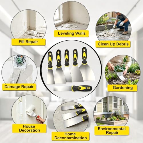 5pcs Putty Knife Scraper Spackle Knife Tool for Repairing Drywall | 1in 2in 3in 4in 5in Putty Knife Scraper Spackle Knife Paint Scraper Tool Rust Resistant for Drywall Removing Wallpaper Mud - size: 1in+2in+3in+4in+5in