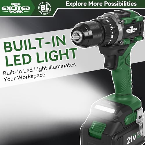 21V Brushless Power Impact Drill Cordless with Dual 3.0Ah Batteries