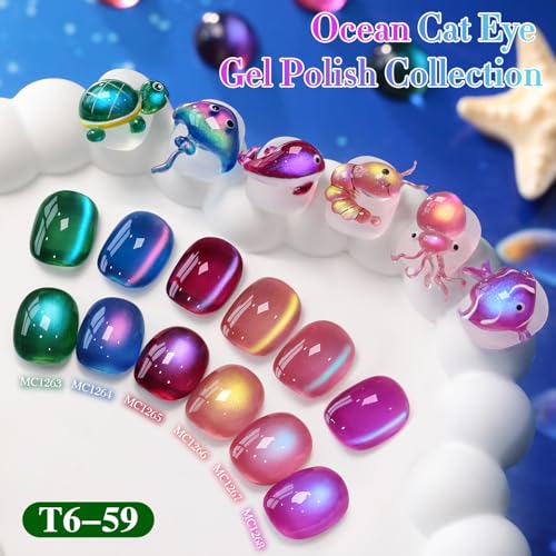 Double Rhythm Jelly Glass Cat Eye Gel Polish with Magnet 15ML Holographic Glitter Shimmer Translucent Sheer Color Magnetic Nail Polish Salon DIY at Home (Dark Green-MC1263) - color: Aurora Dark Green