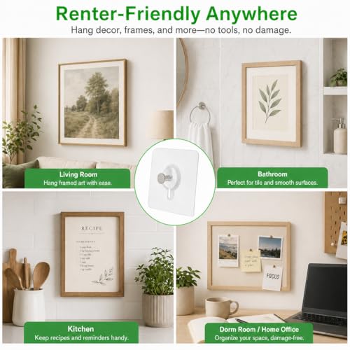 15Pcs Picture Hangers Without Nails, Drill Free Adhesive Wall Hooks, 33 lbs - color: Transparent-15PCS