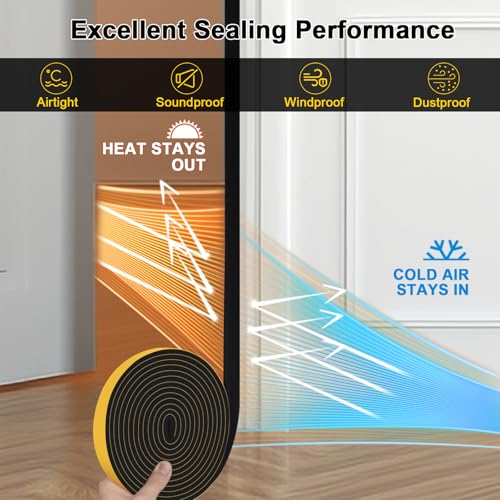 Weather Stripping Door Seal, 1x1/4in Foam Tape, Blocks Drafts, Dust - color: Black, size: 1 In x 1/4 In x 33Ft