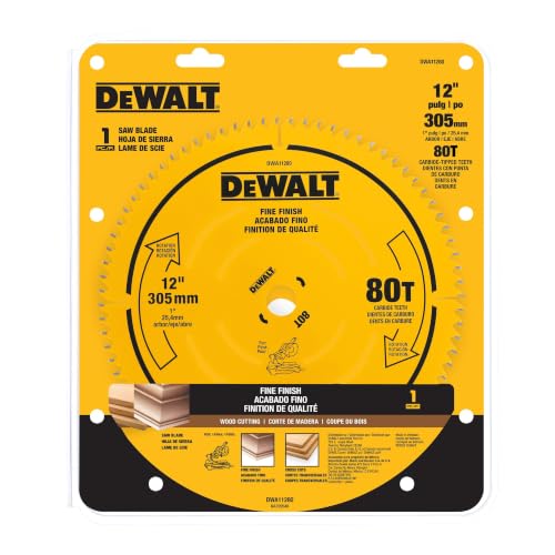 DEWALT 12 Inch 80T Carbide Circular Saw Blade, Fine Finish Saw Blade (DWA11280) - size: One Size
