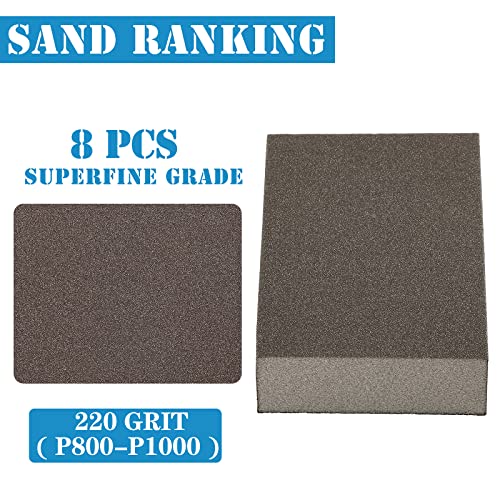 8Pcs 220 Grit Sanding Blocks, Jamiikury Sanding Sponge Washable and Reusable, Wet Dry Sandpaper Sponge for Wood Metal FurniturePaint and Drywall - size: 220 Grits
