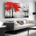 AUUZAIUA Large Canvas Wall Art Red and White Misty Forest Painting 29"x58" - size: 29"L x 58"W