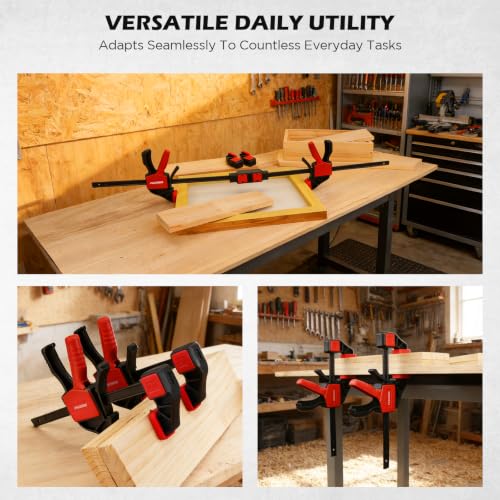 6-Pack 6 Inch Bar Clamps for Woodworking with Clamp Connector, 6" Quick-Release Wood Clamps with 150 LBS Load Limit, Trigger Clamp Set, One-Handed Clamps/Spreader Ideal for Woodworking DIY Projects - style: 6" (6-Pack) | Extends to 12"+
