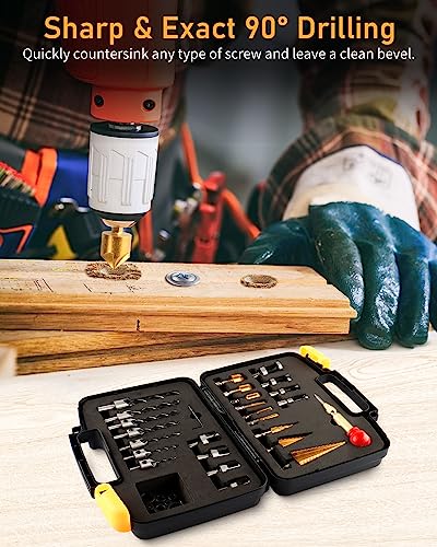 34Pcs Woodworking Drill Bit Set, Countersink Bits, Plug Cutters, Drill Stop