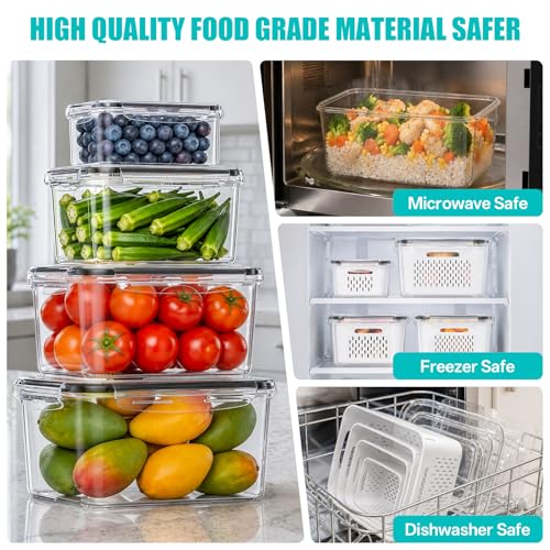 4 Pack Fruit Storage Containers for Fridge Set, BPA Free Produce Containers - size: 4PCS