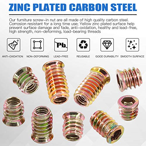 Glarks 50Pcs 5/16"-18 x12mm Threaded Inserts Nuts Zinc Plated Carbon Steel Hex Socket Drive Furniture Flanged Screw-in Nut with M8 Hex Wrench for Wood Furniture (5/16''-18 x 12mm) - size: 5/16"-18 x 12mm