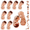 1/2 Inch Copper Press Elbow – 45° PxP Plumbing Fitting, Lead-Free Copper/Brass, 1/2'' Press Fittings, Compatible with Copper Pipe, Potable Water, Press Fitting Connector – 10 Pack - size: 1/2"-45 degree press elbow-10P