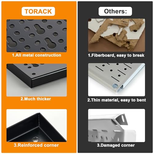 TORACK Metal Pegboard Wall Organizer System 24x48 in, 109 PCS Pegboard Kit - color: Black