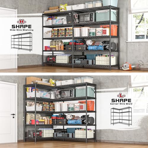 REIBII 72.8" W Storage Shelves Load 1600LBS, 5 Tier Metal Shelving Unit - size: 17.7" D x 72.8" W x 70.9" H