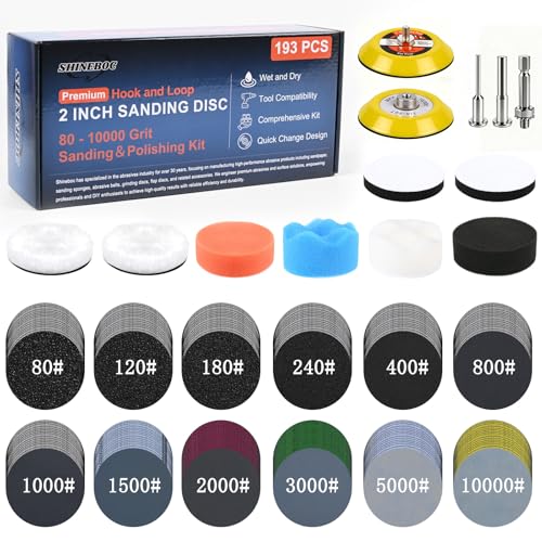 193 Pcs 2 Inch Sanding Discs, Headlight Restoration Polishing Kit - size: 2 Inch