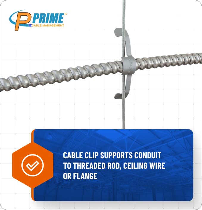 Conduit Cable Support Clip to Ceiling Wire, Threaded Rod & Flanges. Heavy Duty Spring Steel Clip 50 Pack - size: 50 Pack