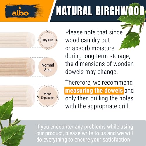 ALBO Wooden Dowel Pins 100 Pack Assorted Sizes 1/2 + 3/8 + 5/16 + 1/4 inch Fluted Wood Dowels Rods Hardwood Crafts Dowel Pegs - size: Set 100pcs 1/2 + 3/8 + 5/16 + 1/4 inch