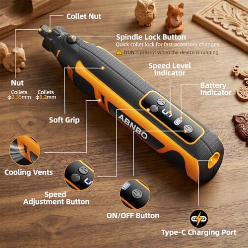 Mini Cordless Rotary Tool,5-Speed 30000RPM,Power Rotary Tool Kit 4V Type-C Charging with Digital Display, 100 Accessories for Sanding,Polishing,Engraving,Carving, DIY Crafts (Yellow) - color: Yellow