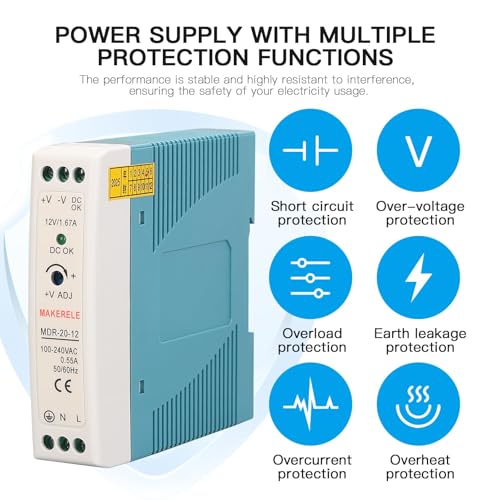 MAKERELE 12V MDR DIN Rail Power Supply 20W - style: 20W-12V