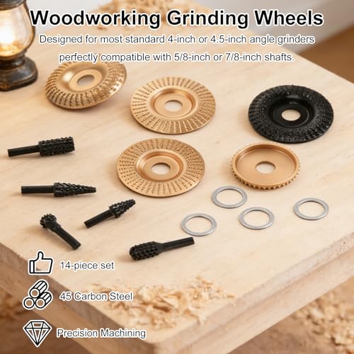 14pcs Angle Grinder Wood Carving Discs Set for 4" or 4.5" Angle Grinders