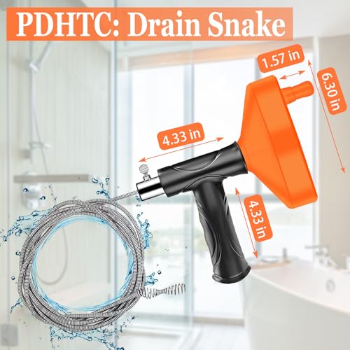 33 Feet Drain Snake Auger, Plumbing Snake Drain Hair Clog Removal Tool, Heavy Duty Toilet Snake Auger, Sink Unclogger Drain Cleaner Tool for Bathroom Kitchen Tub Shower with Gloves