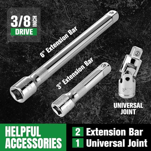 SK 3/8" Drive Socket Set with 216-P Ratchet, SAE & Metric,CR-V Steel
