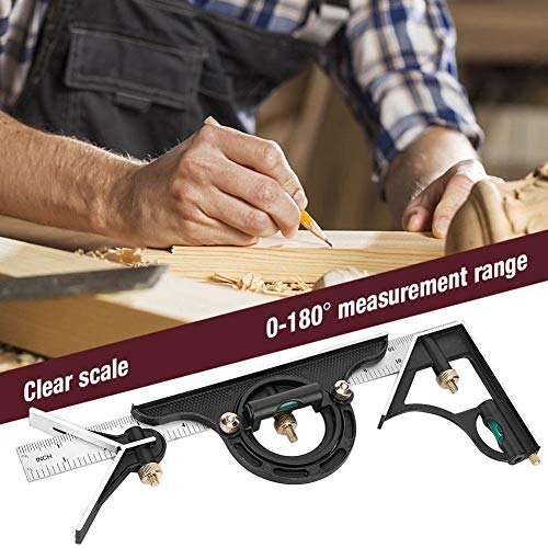 Stainless Steel T Ruler, Combination Set with Protractor, Stainless Steel Angle Ruler 0-180° Combination Tri 0.01 Protractor Measure Tool for Woodworking, Metalworking