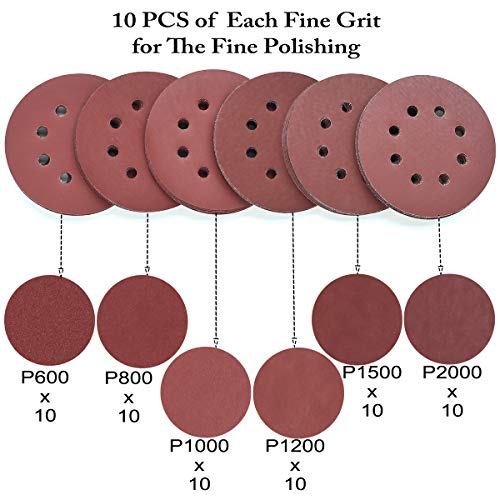 5-Inch 8-Hole Hook & Loop Sanding Discs 600-2000 Mixed Grit, 60-Pack - style: 600-2000 Grit, 60-Pack