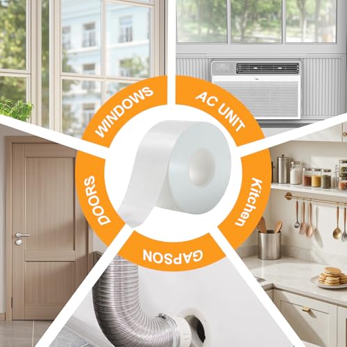 Qoqooice Window Weather Sealing Tape 2 Inch x 90 FT Weather Stripping Residue-Free Window Seal Insulation Tape for Doors Windows and Shower Glass Gaps White - size: 2 In * 90 Ft White