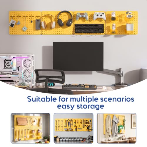 Pegboard Organizer Kit,4 Pack 14.76x10.82 in Metal Panels with 6 Bin,Yellow - color: Yellow, size: 14.76"x10.82"- 4 Pcs