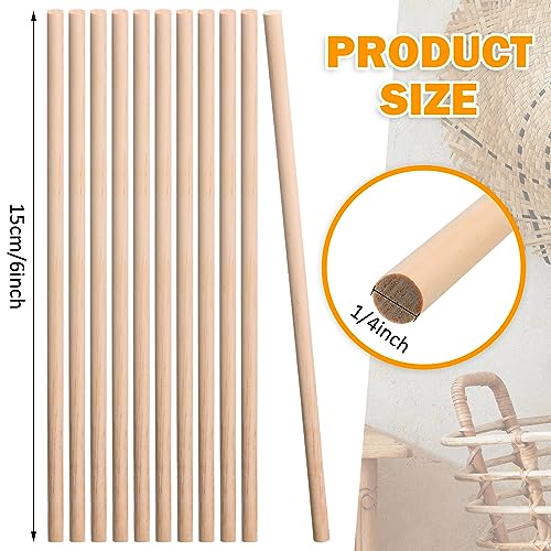 200 Pcs Dowel Rods Wood Sticks Dowel Rods Round Unfinished Wood Sticks for Crafts Long Home Party Decor DIY (1/4 x 12 Inch)