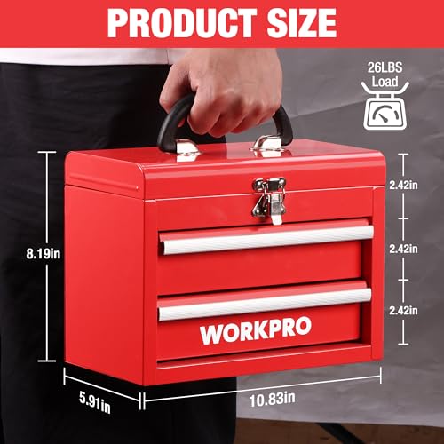 WORKPRO Portable Mini Metal Tool Box with 2 Drawers - color: Red