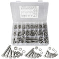 M4 M5 M6 Metric Bolt Assortment Kit 10mm to 50mm, A2-70 Hex Bolt, 304 Stainless Steel Heavy Duty Flat Hex Head Screws Bolts and Nuts Kit, Nuts Flat and Lock Washers(Silver), 584PCS - color: Silver - 584PCS M4 M5 M6