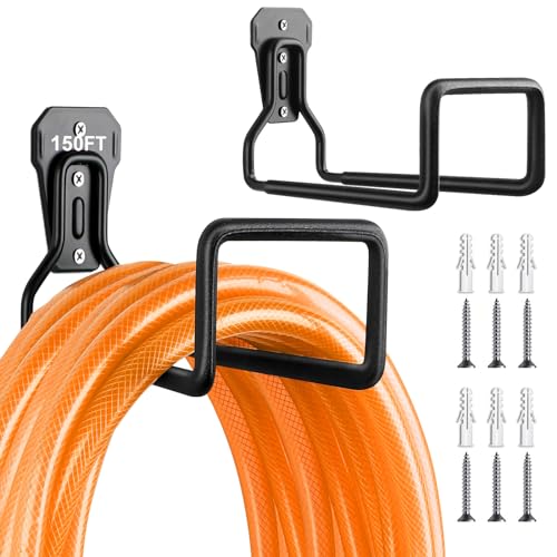 Hose Holder Stand Wall Mount, 2Pcs Heavy Duty Garden Hose Hanger Reel - color: Black
