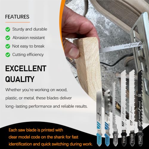 50 Pack T-Shank Jigsaw Blades Set for Wood Metal Plastic Cutting