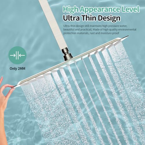 SR SUN RISE 16 Inch Extra Large Rain Shower Head Brushed Nickel 304 Stainless Steel High Pressure Rainfall Showerhead Ultra Thin Water Saving - color: Brushed Nickel, size: 16 Inch