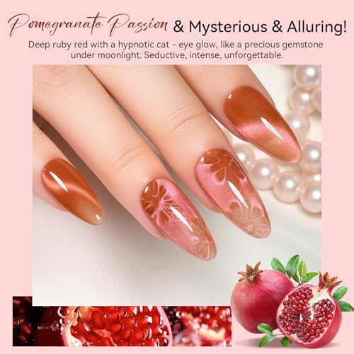 Makartt Cat Eye Gel Nail Polish - 10ml Romantic Holographic Fruit Gel Nail Polish with Magnet Stick, Glitter, UV/LED Curing Salon Home DIY Manicure - Pomegranate - color: Pomegranate