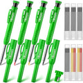 Hiboom 4 Pack Carpenter Pencil with 36 Refills Built In Sharpener (Green) - color: Green