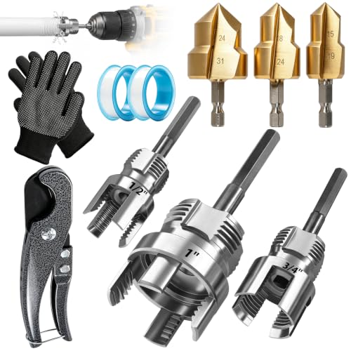 10Pcs PVC Pipe Threader Tool Kit with Cutter-1/2" 3/4" 1" Dual-Function