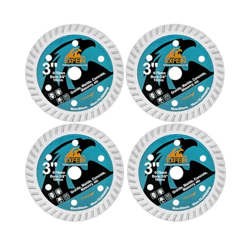 Diamond Blades 3" x 3/8" 4pcs for Granite Marble Hard Artificial Stone Natural Stones, 3 Inch Cutting Discs Diameter 75mm Arbor 10mm - size: Turbo(for granite)