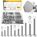 Mywish 254Pcs Nuts and Bolts, 1/4 20 5/16 18 3/8 16 Bolt, Heavy Duty 304 Stainless Steel Bolts and Nuts Kit with Flat Spring Washers, Includes 10 Common Sizes, Fully Threaded - size: 254 Pcs Mixed Size Kit - Silver