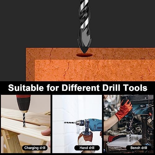 12 Pcs Masonry Drill Bits Set (1/8"-1/2"), Concrete Drill Bit
