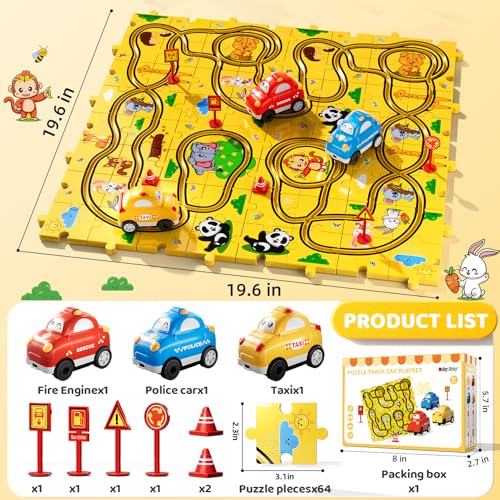 Beby Buty 64PCS Puzzle Race Cars Track Set Toys for Kids, Puzzle Racer Kids Car Track Set Ages 3-5 4-6, Toys Gifts for 3 4 5 Year Old Boys, 3 4 5 Year Old Boys Ideal Gift - style: 64 PCS Animal Theme