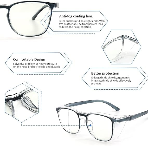 2 Pairs Anti Fog Safety Goggles Protective Glasses Blue Light Blocking Eyeglasses for Men Women - color: Tortoiseshell+purple+white