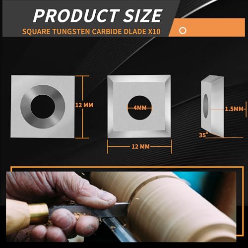 12 x 12 x 1.5mm Tungsten Carbide Inserts Set, 35 Degree Square Straight Carbide Inserts Lathe Tools for Spiral Helical Planer And Slab Flattening Router Bit,Supplied with 10 pcs Screws - size: 12MM
