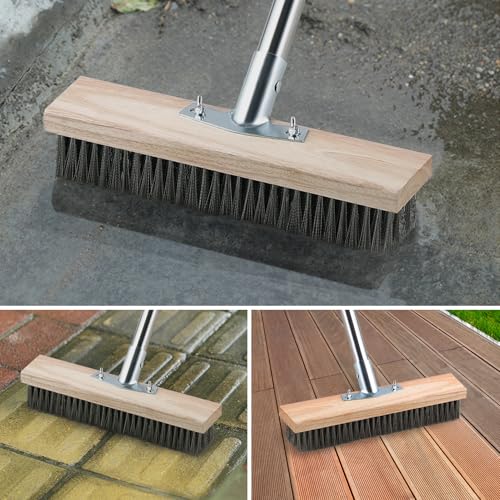 Mitclear Wire Broom with 57'' Long Handle Remove Moss on Patio Concrete