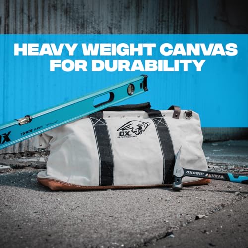 OX Canvas Tool Bag - 24 Inch Masonry Tool Bag - Heavy Duty Leather Straps