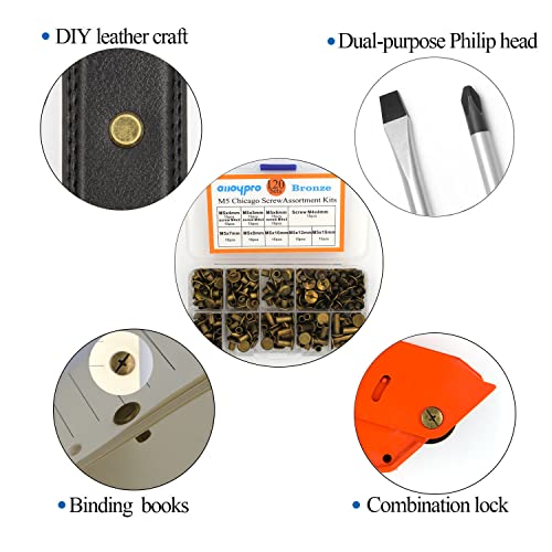 Alloypro 120 Sets Bronze Metal Chicago Binding Screws Assorted Kit Nail Rivet Chicago Button DIY Leather Decoration Bookbinding Round Flat Head Stud Screw(4/5/6/7/8/10/12/15-15pcs) - size: Bronze-4,5,6,7,8,10,12,15