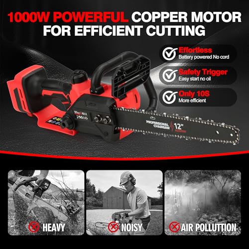Brushless Electric Chainsaw 12" Cordless Tool Only for Milwaukee M18 18V Battery with Auto Oiler & Security Lock, for Tree Saw Trimming and Branch Wood Cutting (Tool Only)