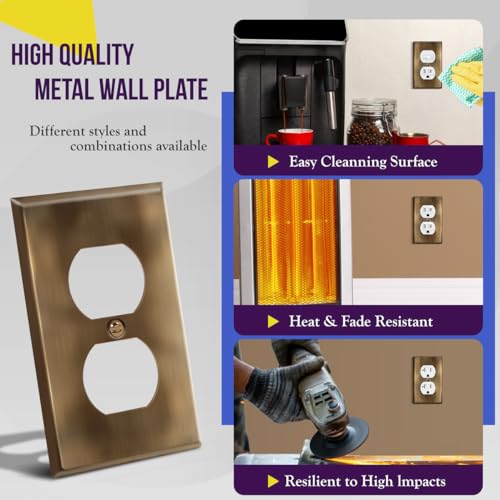 ENERLITES Duplex Receptacle Outlet Metal Wall Plate, 1-Gang, Antique Brass - color: Antique Brass, size: Standard Size