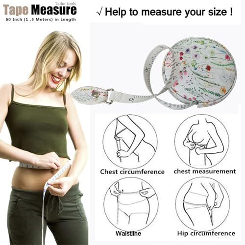 Tape Measure for Body Measuring Fabric Sewing Tailor Ruler Flexible Soft Pocket Small Mini Body Measurement Cloth Measuring Tape 60 Inch Premium Leather Retractable Tape Measure - color: Plants 1 pack